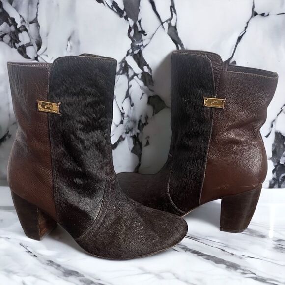 velez for leather lovers Shoes - Leather Calf Hair Heeled Ankle Boots Booties Size 10 Velez for Leather Lovers
